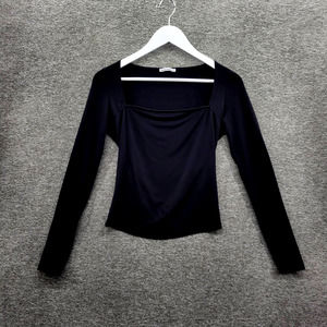 Reformation Walter Top Size Medium Long Sleeve Square Neck Black Knit